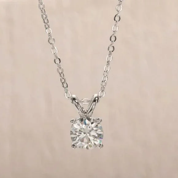 Certified 1ct. t.w. Moissanite Diamond Solitaire 4 Prone Pendant Necklace NEW - Picture 3 of 13